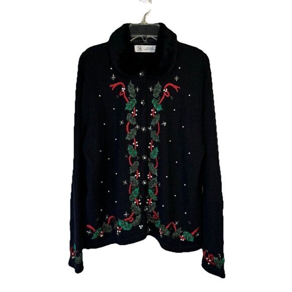 Studio Collection Black Ladies Cardigan Ugly Christmas Sweater Sz XL Bling Beads - Picture 1 of 15